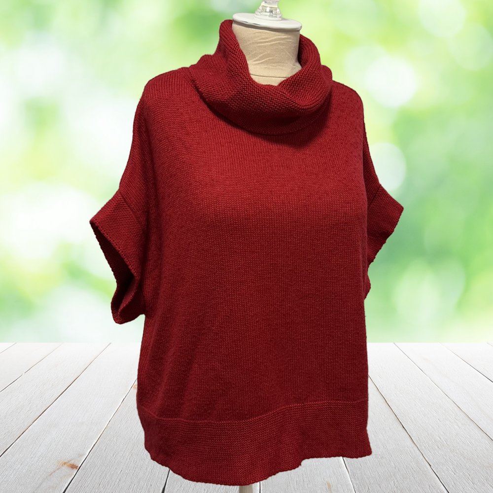 COLDWATER CREEK Sweater Cowl Neck Boxy Wool Blend Lagenlook Red Size L 14/16